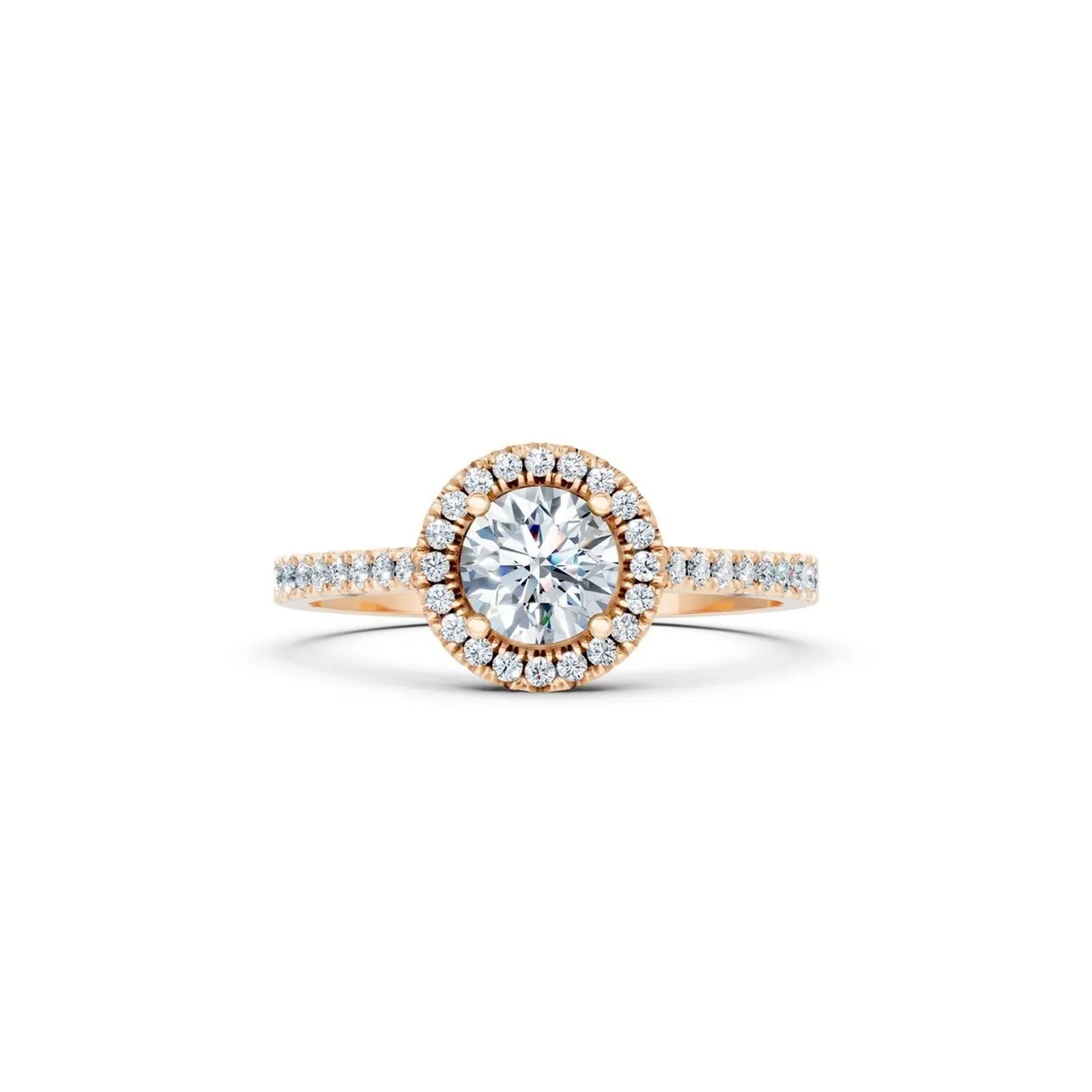 Milgrain Halo Diamond Engagement Ring with Pave Band - Round