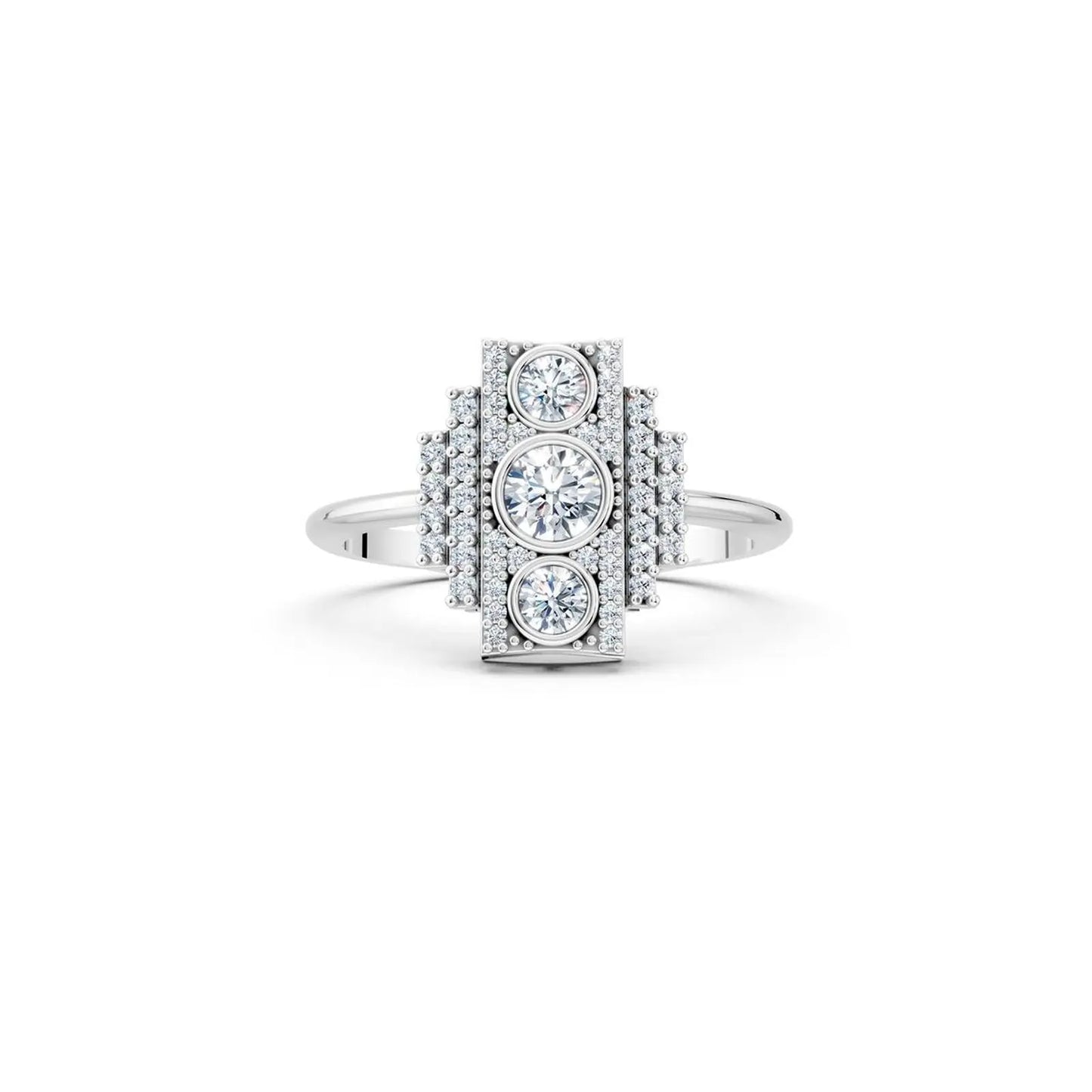 Art Deco Style Diamond and Milgrain Cluster Ring - Round
