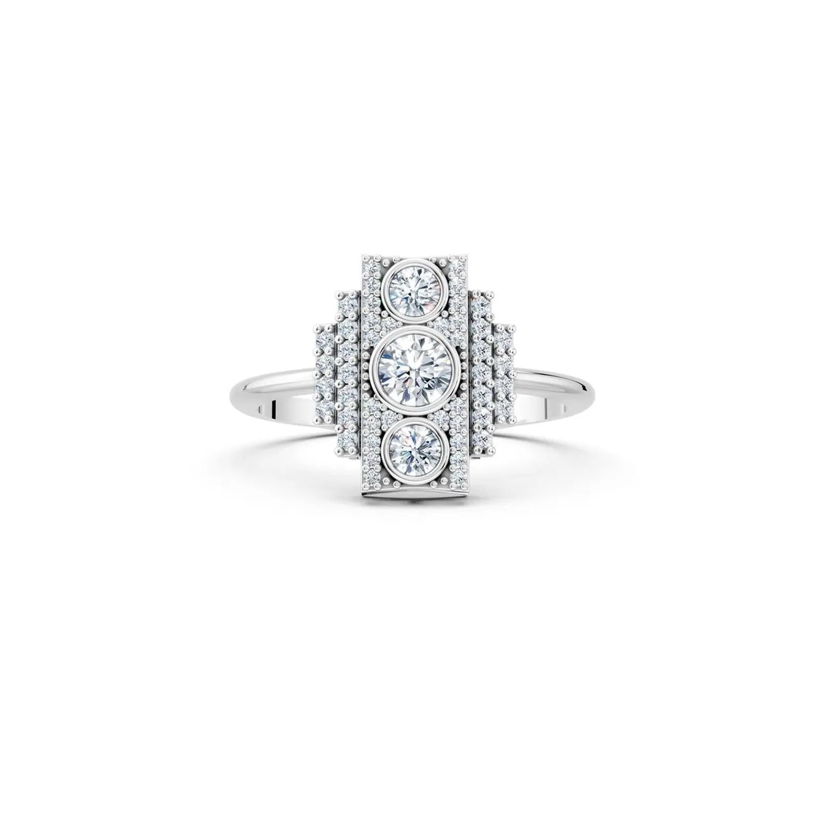 Art Deco Style Diamond and Milgrain Cluster Ring - Round