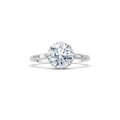 Vintage Round Diamond Milgrain Engagement Ring with Diamond Accents - Round