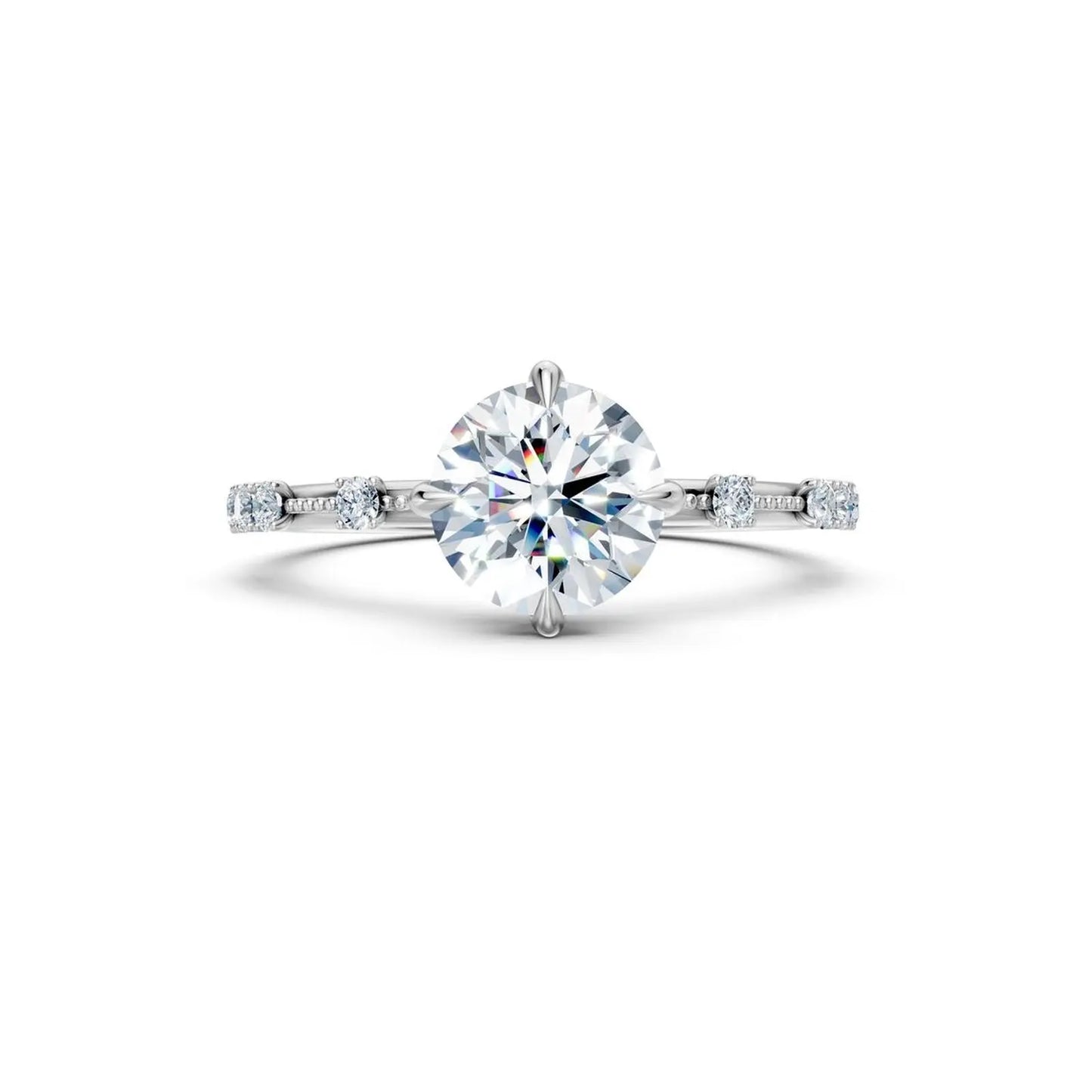 Vintage Oval Cut Diamond Engagement Ring with Milgrain and Diamond Accents - Round