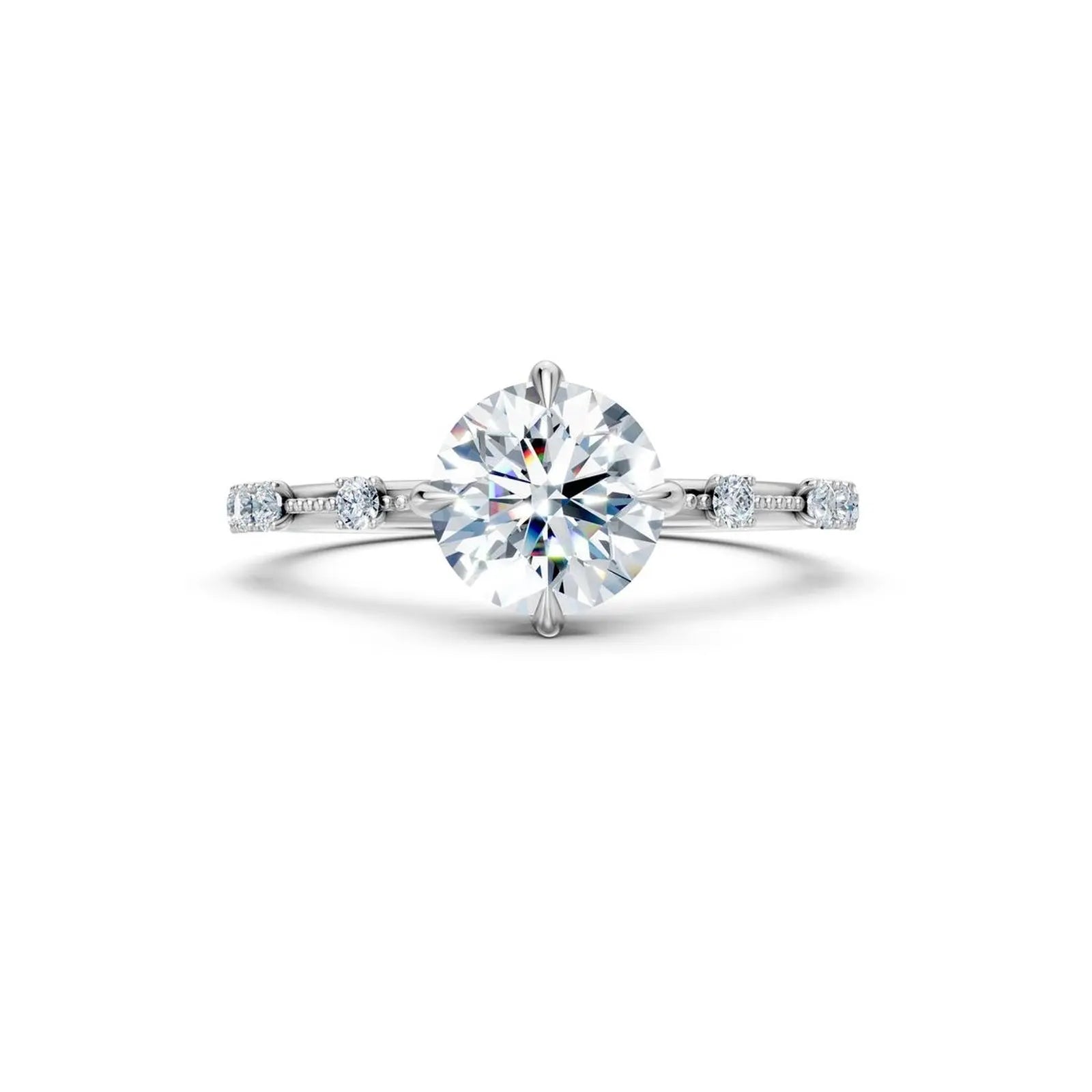 Vintage Oval Cut Diamond Engagement Ring with Milgrain and Diamond Accents - Round