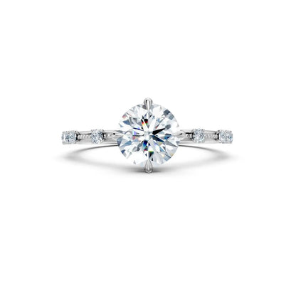 Vintage Oval Cut Diamond Engagement Ring with Milgrain and Diamond Accents - Round