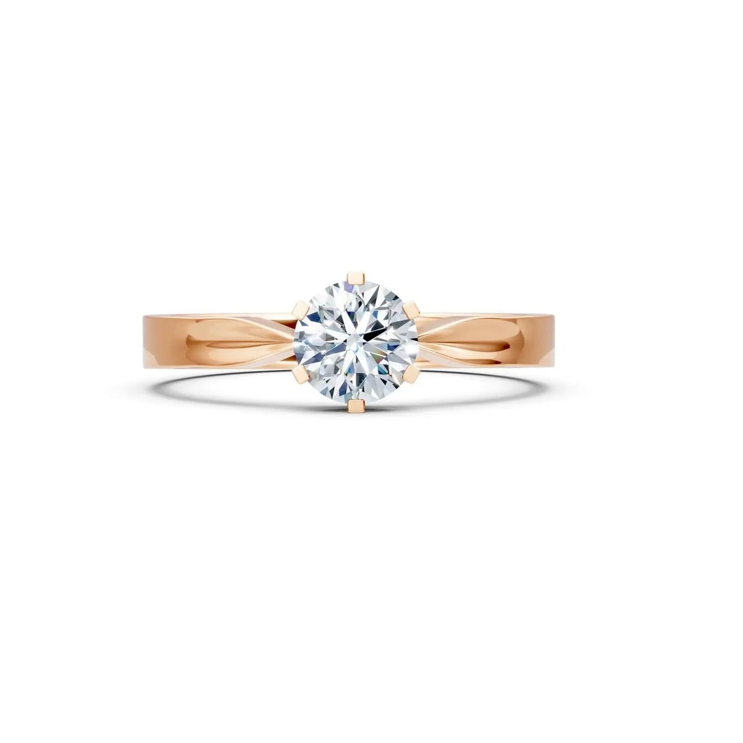 Six-Prong Round Diamond Engagement Ring with a Pinched Shank - Round