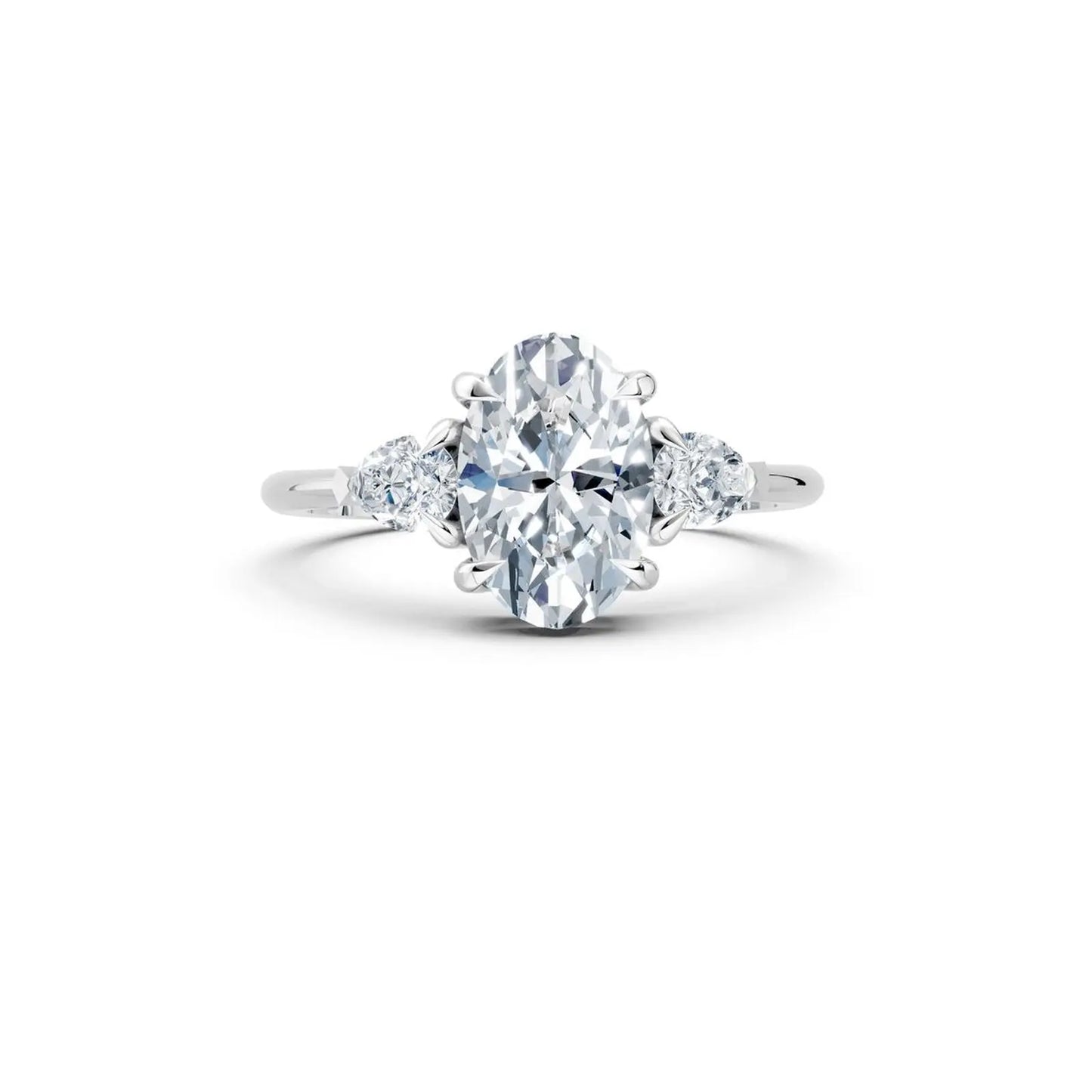 Three-Stone Oval Diamond Engagement Ring with Pear Side Stones - Oval