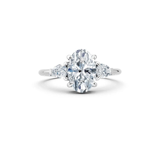Three-Stone Oval Diamond Engagement Ring with Pear Side Stones - Oval