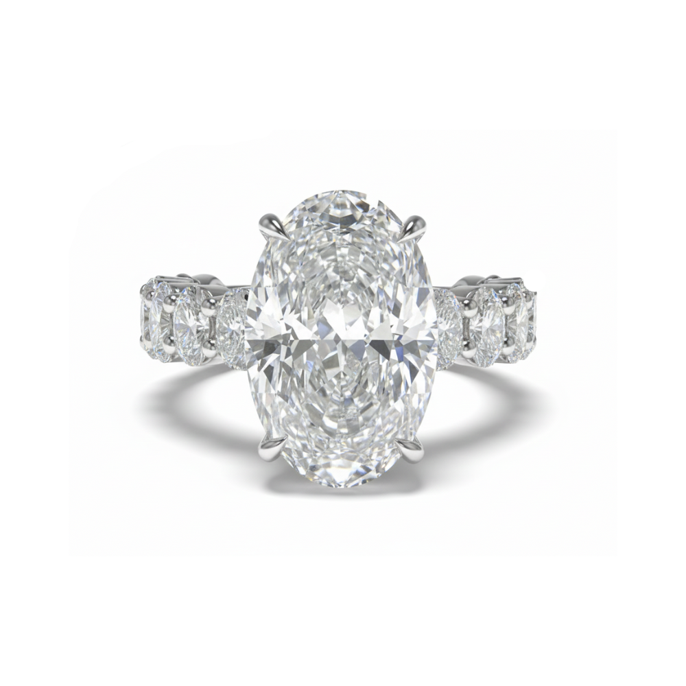 Crushed Ice Oval Cut Moissanite Engagement Ring | Hidden Halo Chunky Oval Band | Solid Gold Forever For Love