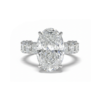 Crushed Ice Oval Cut Moissanite Engagement Ring | Hidden Halo Chunky Oval Band | Solid Gold Forever For Love