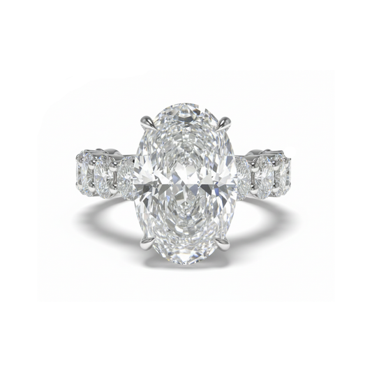 Crushed Ice Oval Cut Moissanite Engagement Ring | Hidden Halo Chunky Oval Band | Solid Gold Forever For Love