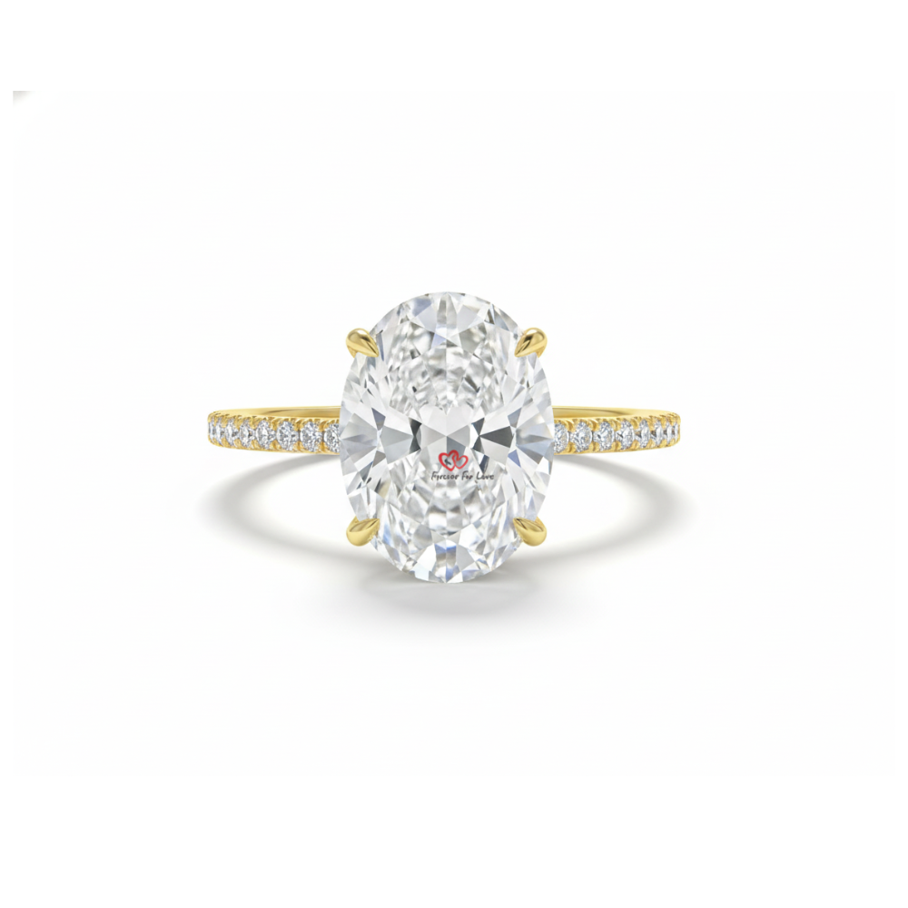 Crushed Ice Oval Moissanite Engagement Ring in Hidden Halo Forever For Love