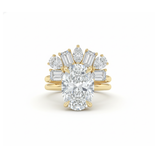 E VS1 CVD Lab Grown Oval Cut Solid Gold Engagement Ring with Hidden Halo | IGI Certified Bridal Set Forever For Love