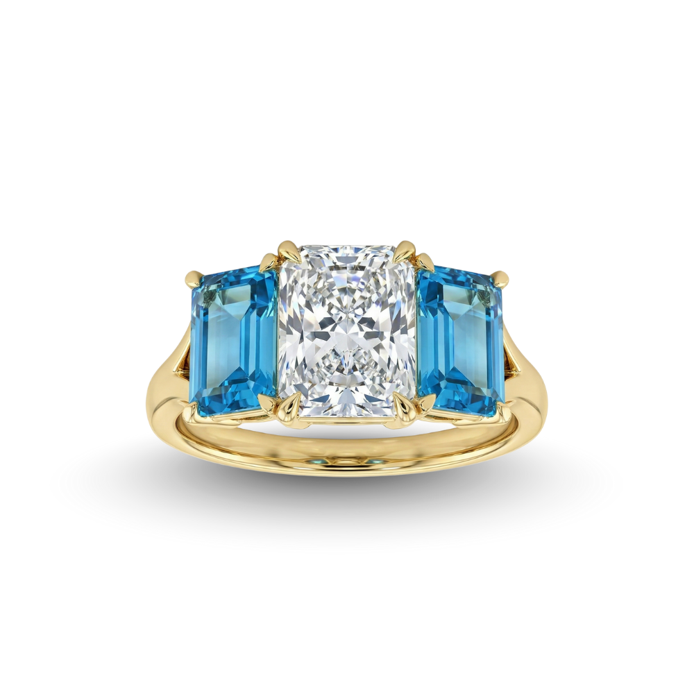 2Ct Radiant Trilogy Lab Diamond Ring with Blue Topaz Forever For Love