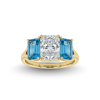2Ct Radiant Trilogy Lab Diamond Ring with Blue Topaz Forever For Love