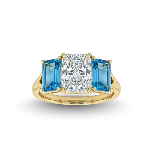 2Ct Radiant Trilogy Lab Diamond Ring with Blue Topaz Forever For Love