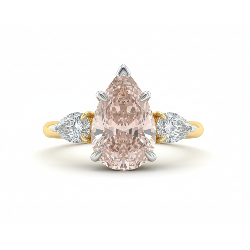 Pink Pear Cut three stone Lab Created Diamond Engagement Ring Forever For Love