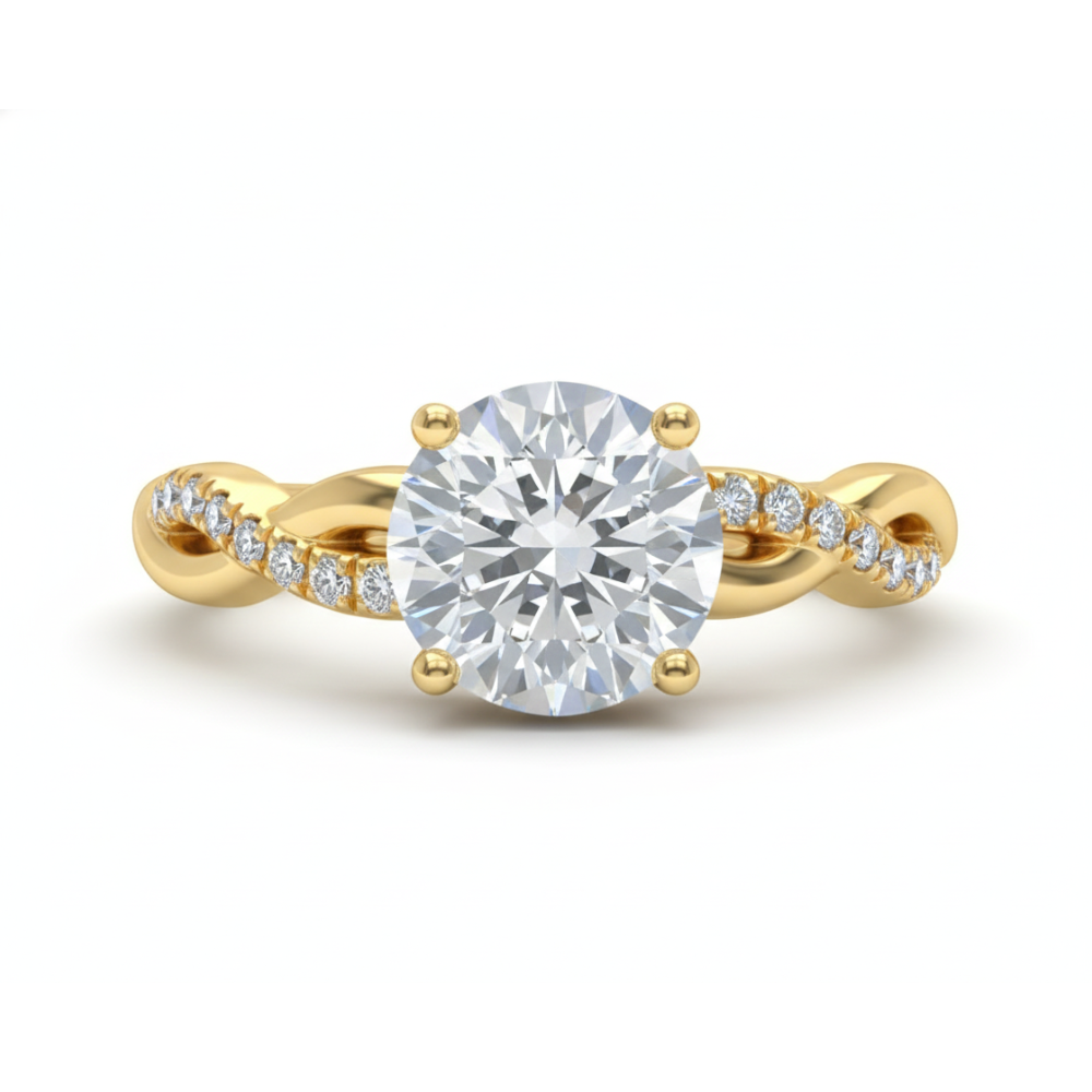 Round Diamond Engagement Ring - Lab Created IGI Certified with Twist Band  Yellow Gold Forever For Love