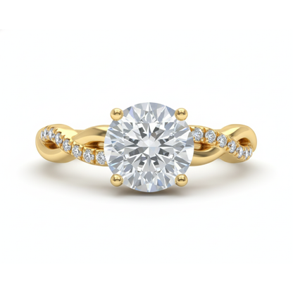 Round Diamond Engagement Ring - Lab Created IGI Certified with Twist Band  Yellow Gold Forever For Love