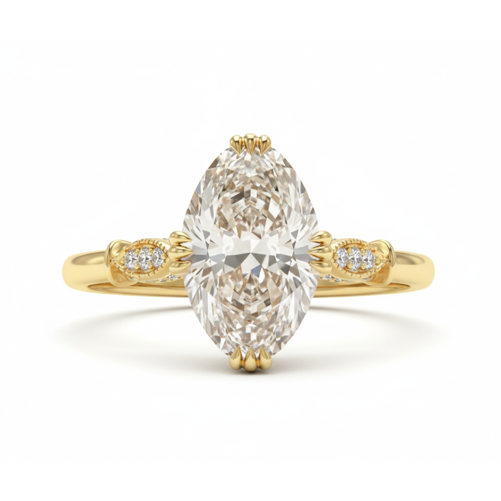 Unique Vintage Oval Diamond Engagement Ring -  F VS1 Lab Grown Diamond in Solid Gold IGI Certified Forever For Love