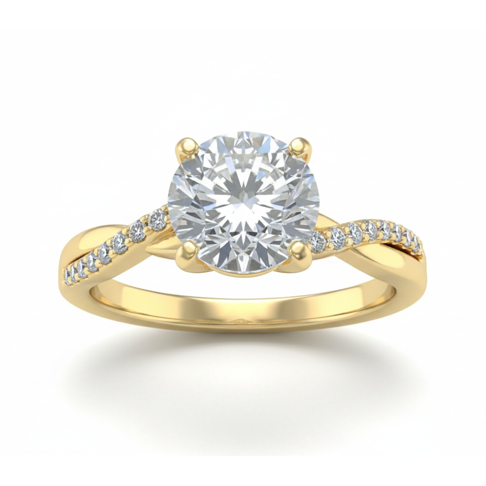 Round Diamond Engagement Ring Lab Created IGI Certified Twist Band  Yellow Gold Forever For Love