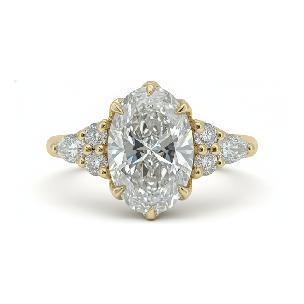 1.5 Carats  Oval Diamond engagement ring unique Cluster Yellow gold engagement ring Forever For Love