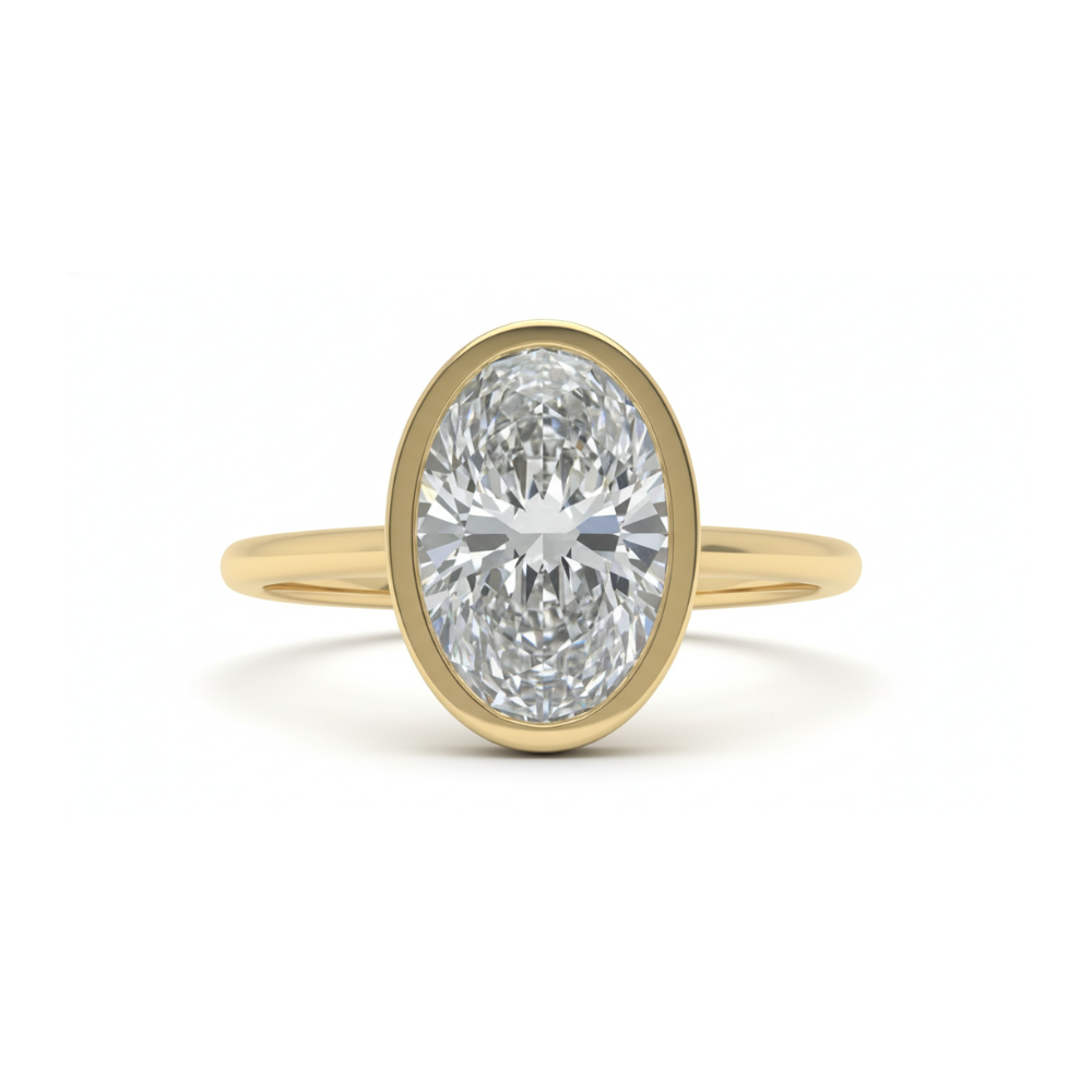 1.59Ct D VVS2 Oval Cut Lab Grown Diamond Bezel Set Solitaire Engagement Ring Forever For Love