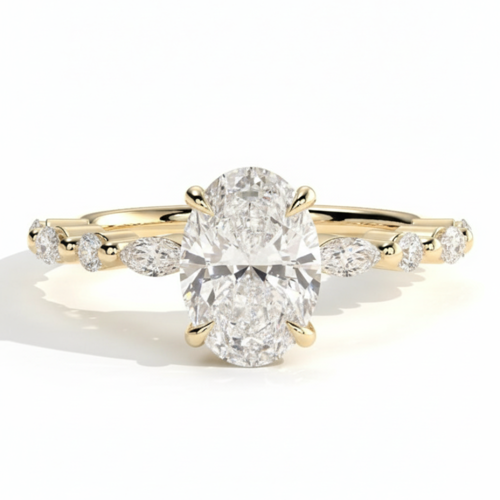 Oval Cut Diamond Ring with Vintage Marquise Diamond Band Forever For Love