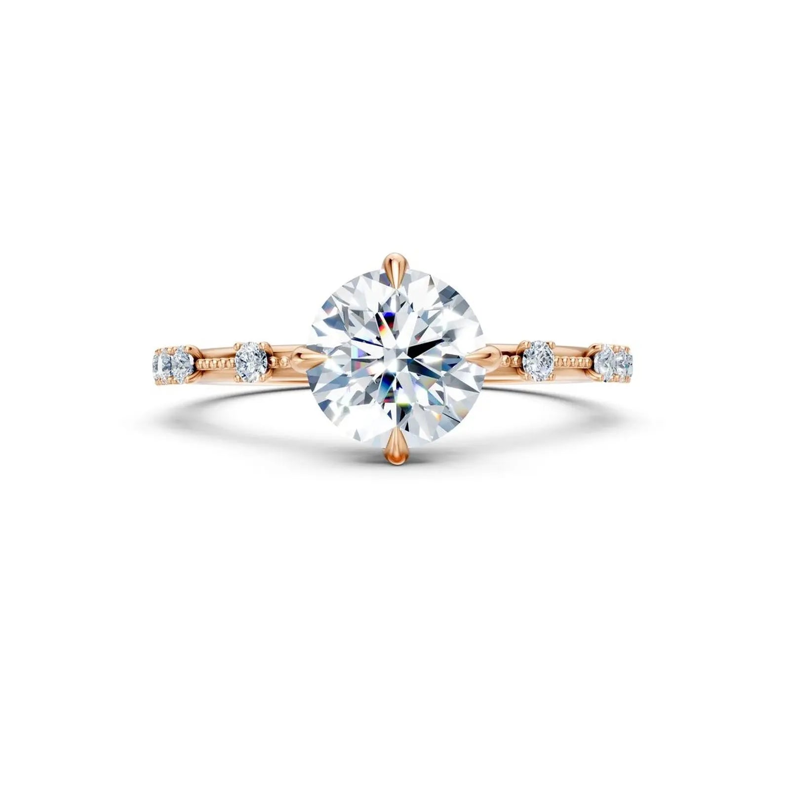 Vintage Oval Cut Diamond Engagement Ring with Milgrain and Diamond Accents - Round