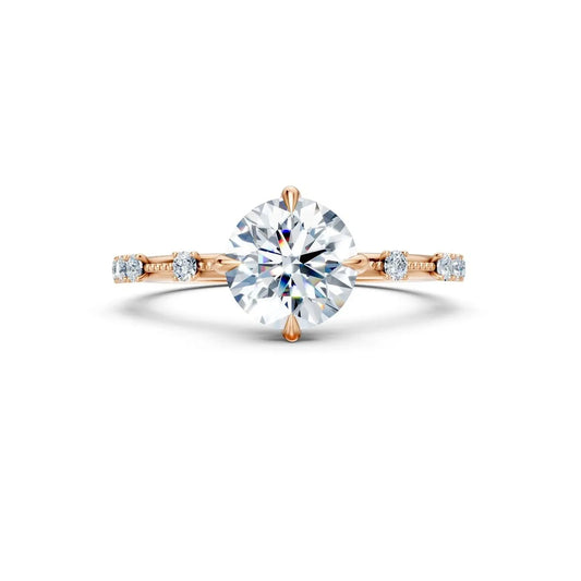 Vintage Oval Cut Diamond Engagement Ring with Milgrain and Diamond Accents - Round