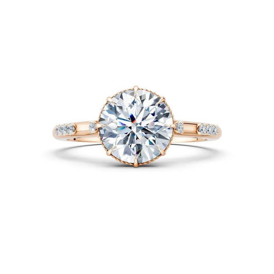 Vintage Round Diamond Milgrain Engagement Ring with Diamond Accents - Round