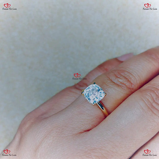 Hybrid Crushed Ice Cushion Cut Moissanite Engagement Ring Hidden Halo Forever For Love