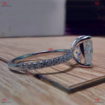 Elongated Crushed Ice Cushion Cut Moissanite Engagement Ring in Solid Gold Hidden Halo Vintage Engagement Forever For Love