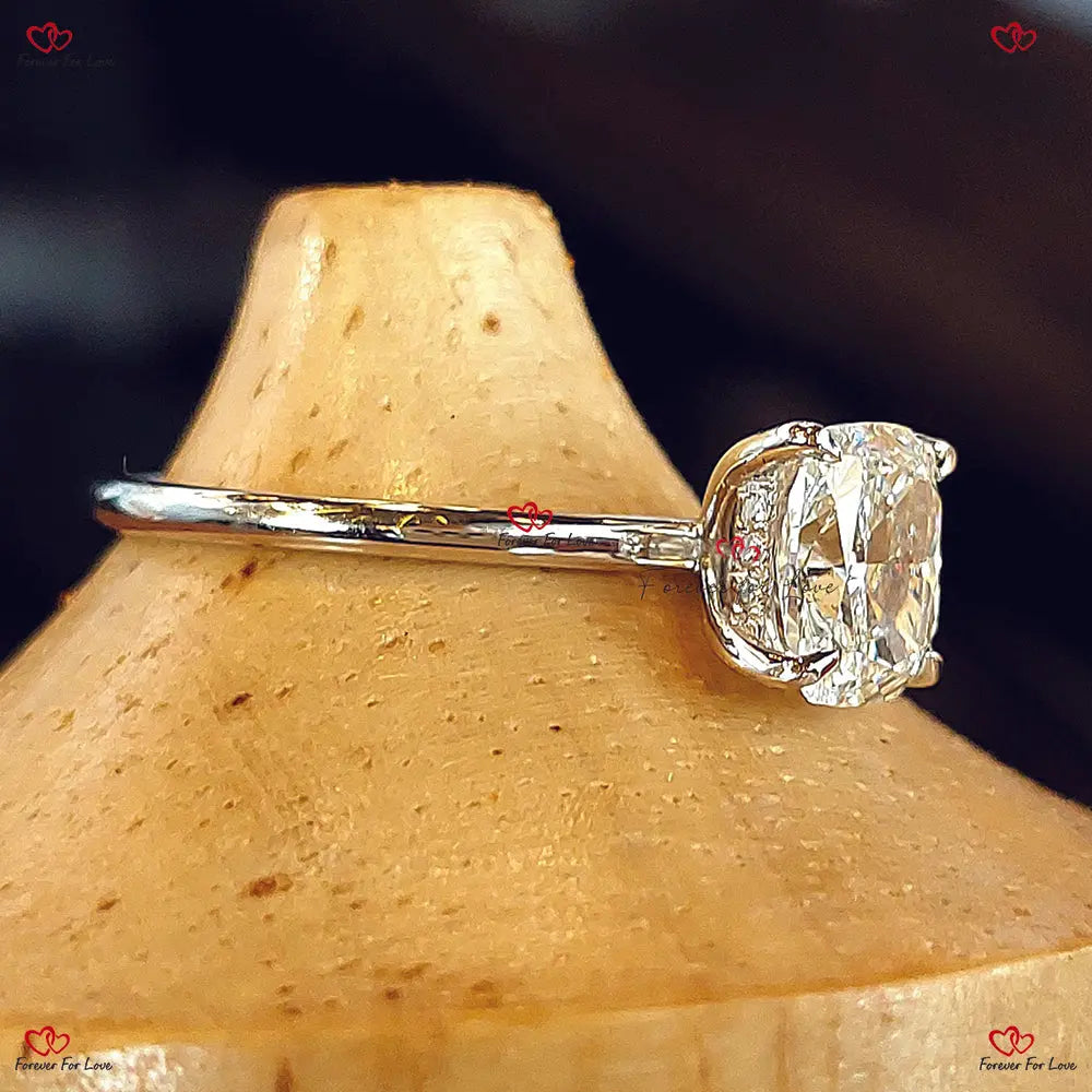 Cushion Cut Lab Grown Engagement Ring - 1.5 Carat F VS1 CVD with Hidden Halo and Double Prongs in Solid Gold Forever For Love