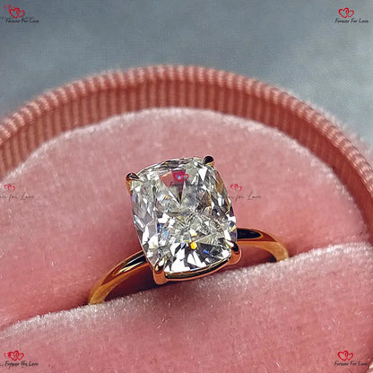 Cushion Cut Moissanite Engagement Ring - Hidden Halo Radiant Cut Solitaire in Solid Gold Forever For Love