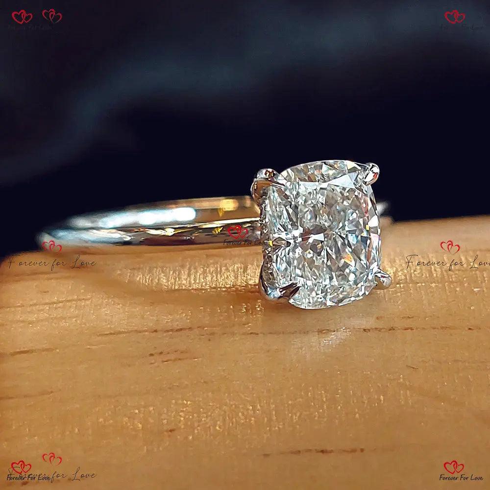 Cushion Cut Lab Grown Engagement Ring - 1.5 Carat F VS1 CVD with Hidden Halo and Double Prongs in Solid Gold Forever For Love