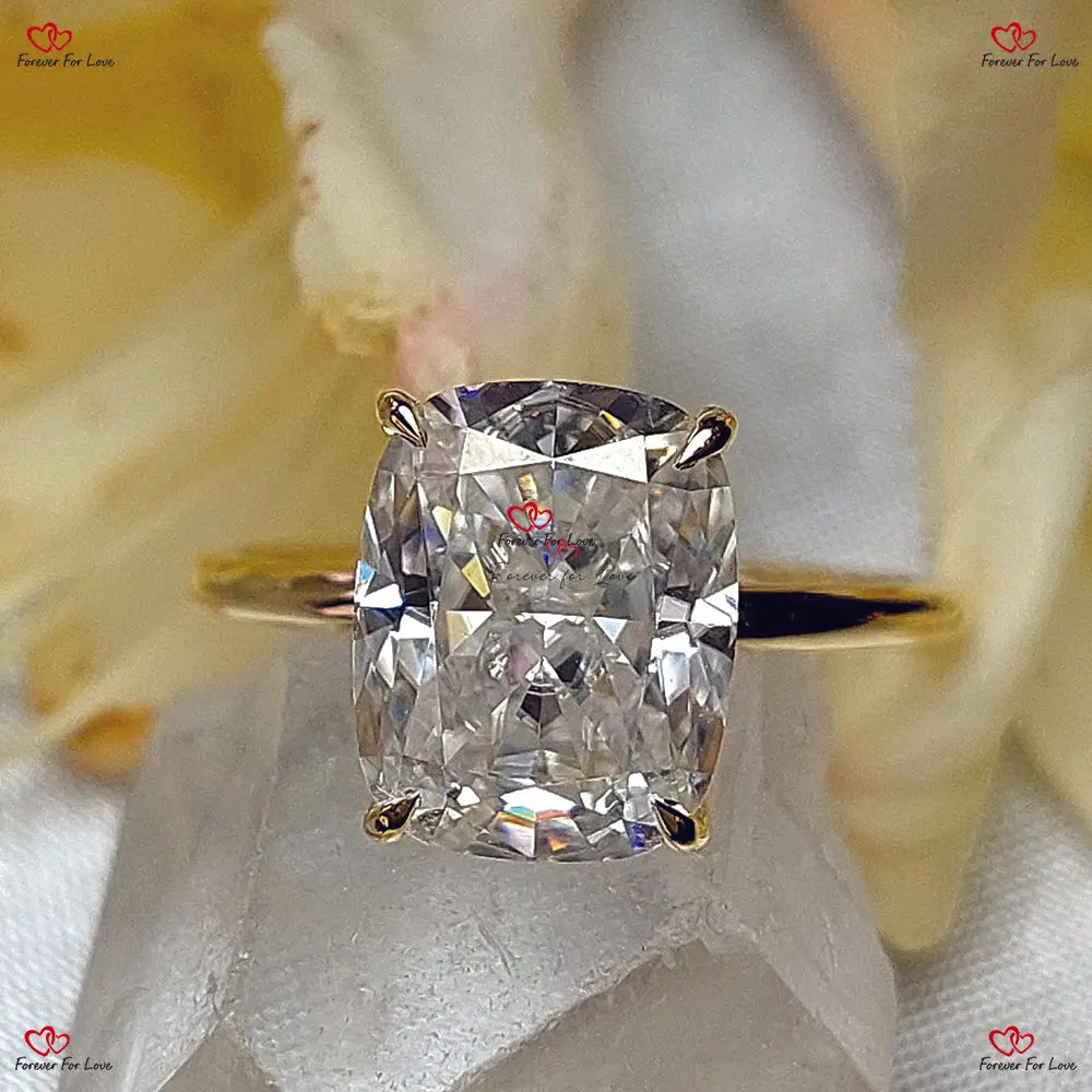 Cushion Cut Moissanite Engagement Ring - Hidden Halo Radiant Cut Solitaire in Solid Gold Forever For Love