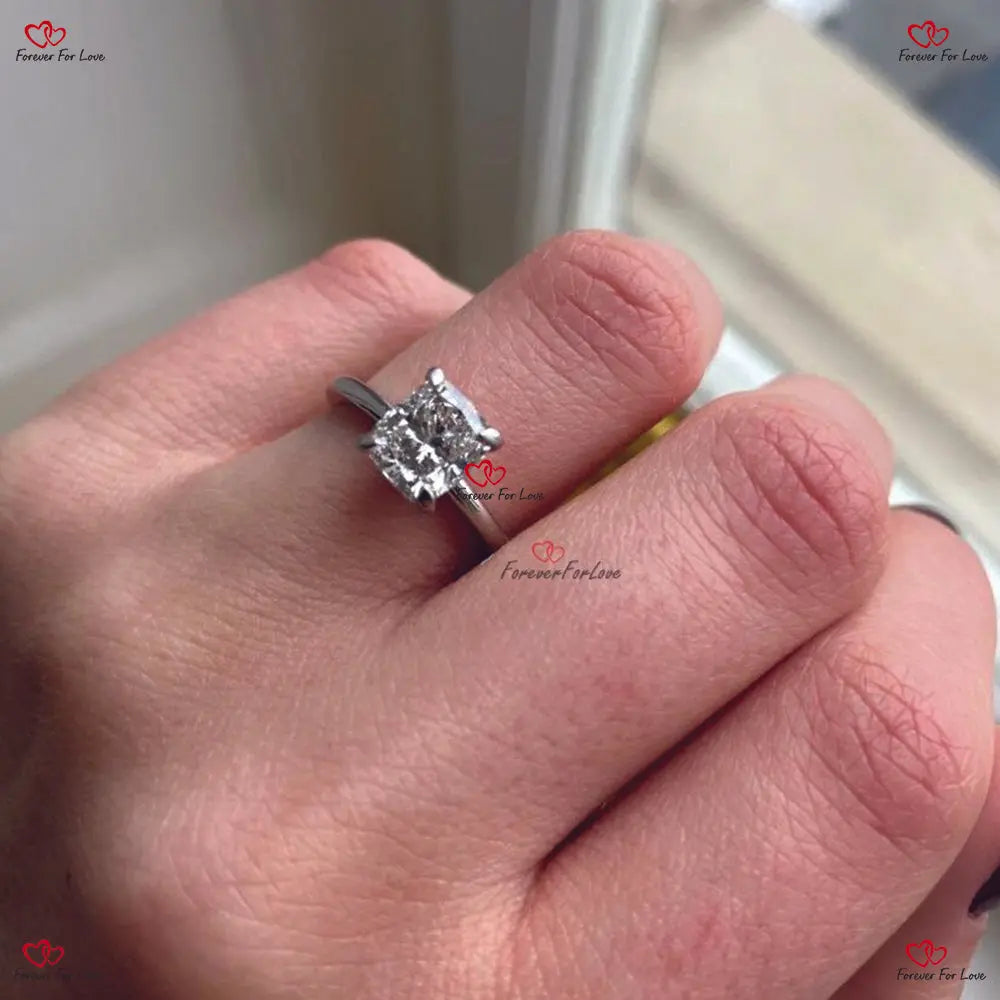 Cushion Cut Lab Grown Engagement Ring - 1.5 Carat F VS1 CVD with Hidden Halo and Double Prongs in Solid Gold Forever For Love