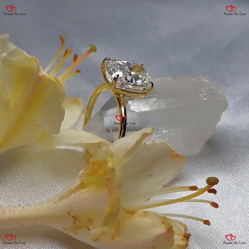 Cushion Cut Moissanite Engagement Ring - Hidden Halo Radiant Cut Solitaire in Solid Gold Forever For Love