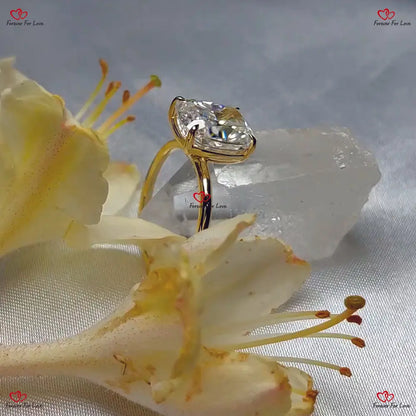 Cushion Cut Moissanite Engagement Ring - Hidden Halo Radiant Cut Solitaire in Solid Gold Forever For Love