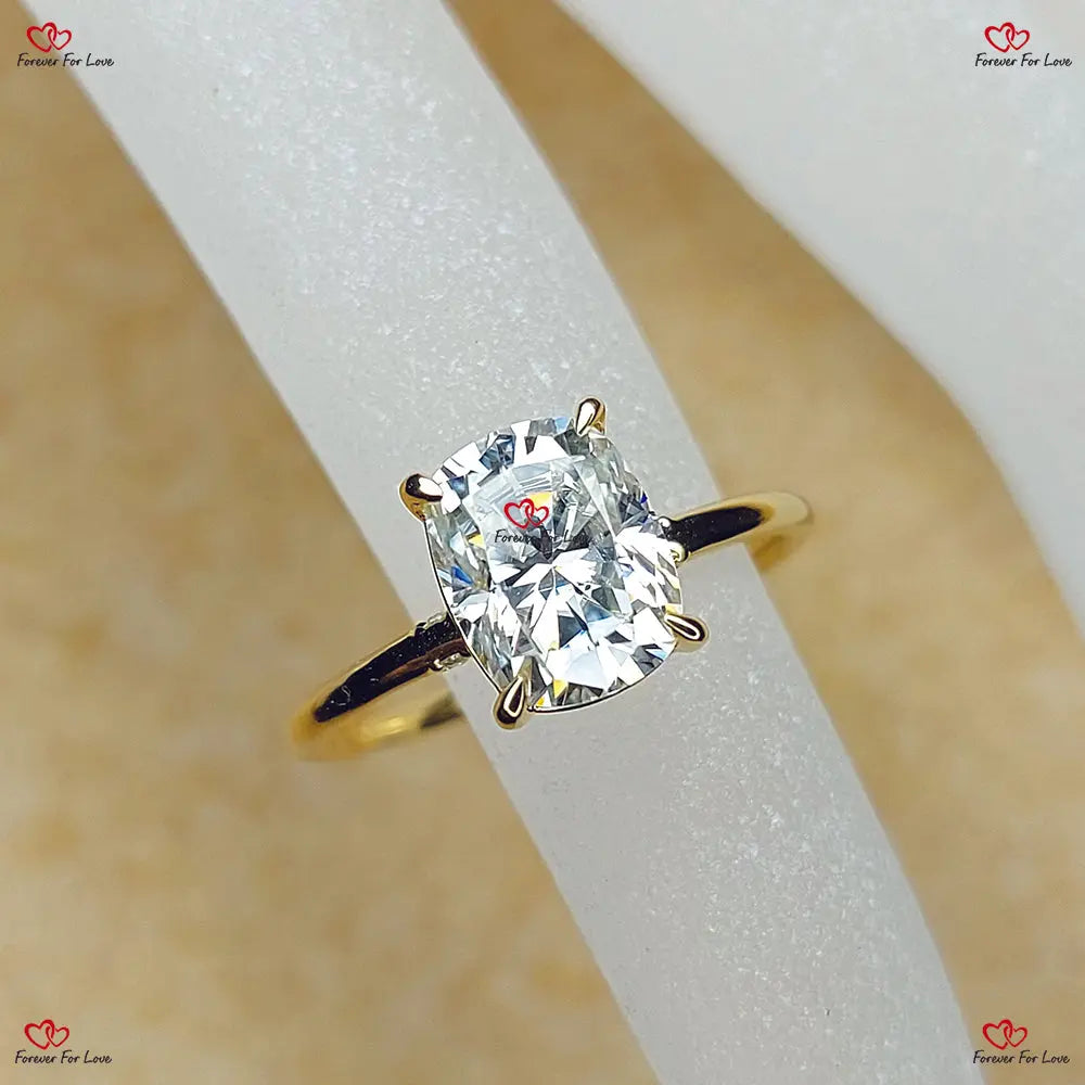 Cushion Cut Moissanite Wedding Set in Yellow Gold Forever For Love