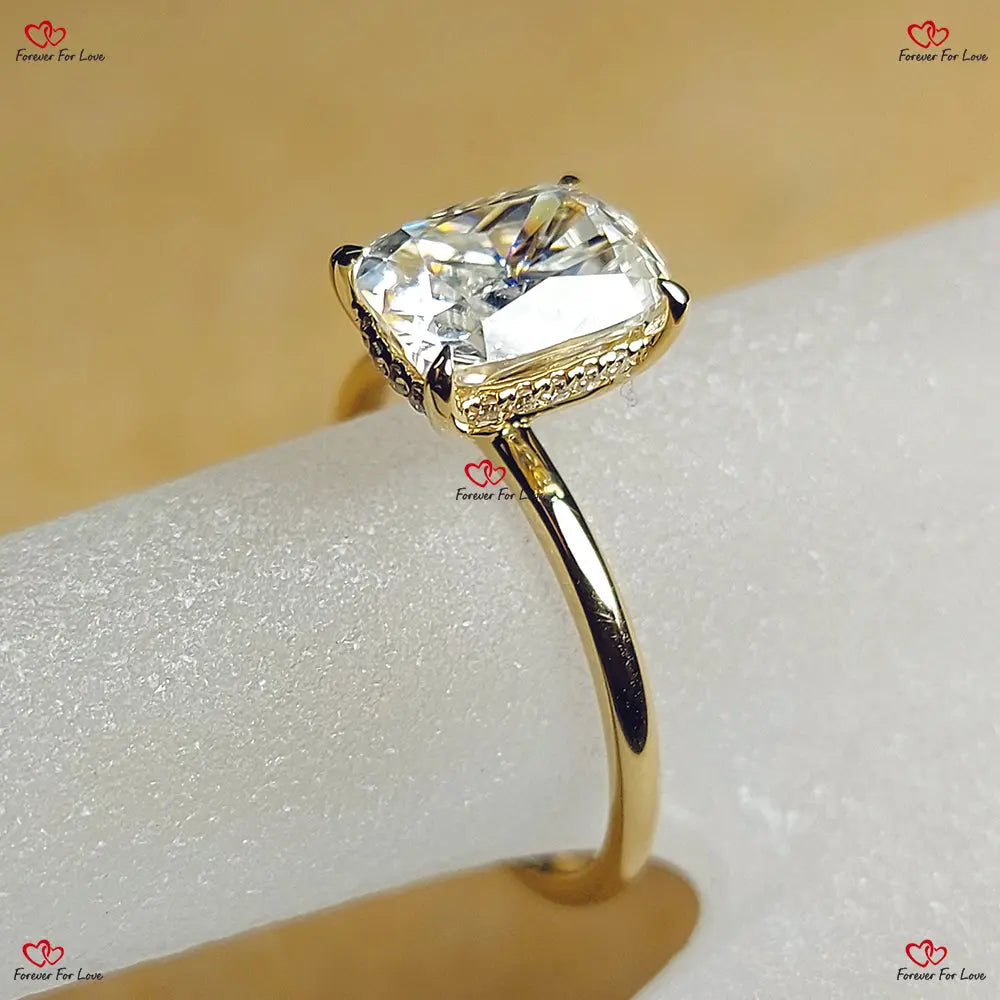 Cushion Cut Moissanite Wedding Set in Yellow Gold Forever For Love