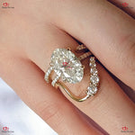 Vintage Oval Certified Moissanite Engagement Ring -  Hybrid Crushed Ice Solitaire in Solid Gold with Diamond Wedding Bands Forever For Love