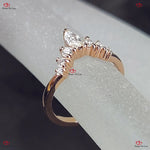 Curved Wedding Band with Vintage Moissanite and Marquise Cut Diamonds Forever For Love