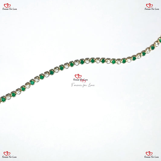 Gold Bezel Set Diamond and Emerald Tennis Bracelet