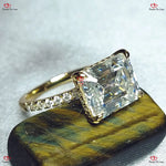 Emerald Cut Moissanite Engagement Ring in White/ Gold or Platinum – East West Emerald Solitaire Ring Forever For Love