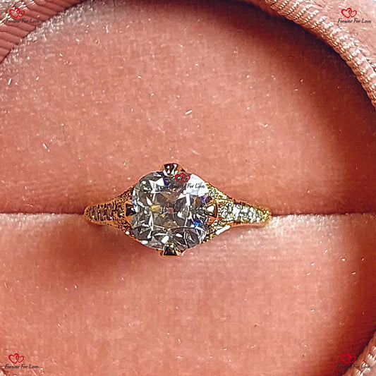 Unique Vintage Old Mine Cut Cushion Cut Moissanite Engagement Ring Art Deco OMC Solitaire Solid Gold Solitaire Proposal Anniversary Ring