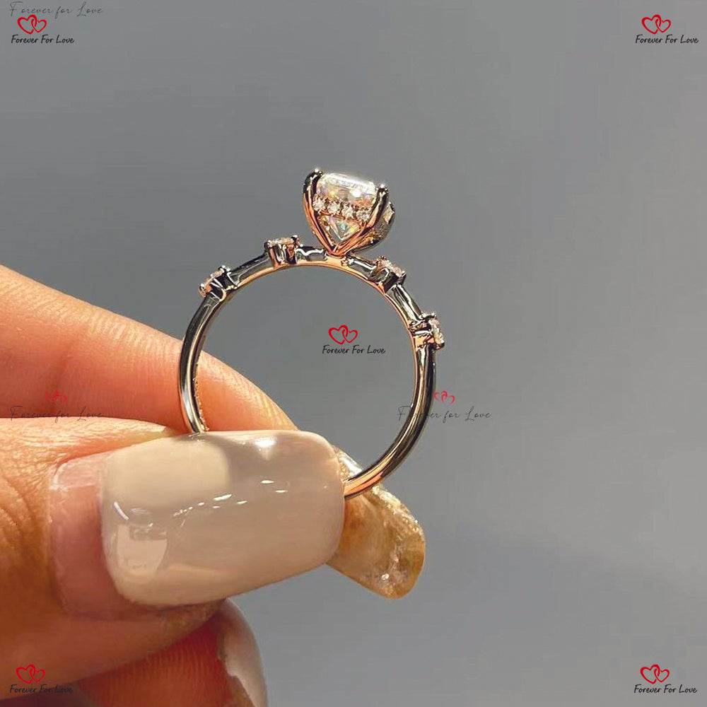 Radiant Colorless Forever Moissanite Ring - Engagement Ring with Claw Prongs in Solid Rose Gold