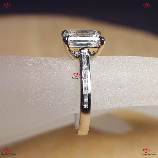 Platinum & Emerald Cut IGI Certified  Diamond Solitaiere Engagement Ring