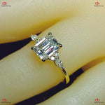 Vintage Emerald Cut Moissanite Engagement Ring – Unique Cluster Gold Engagement Ring with Marquise Diamond Forever For Love