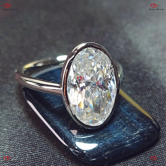 Bezel Setting Elongated Crushed Ice Oval Engagement Ring