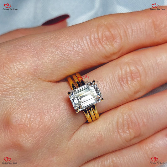 Emerald Cut Diamond Wedding Ring Set in Solid Gold